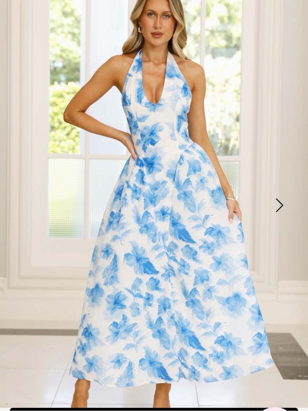 Hello Molly White Maxi Dress with Blue Floral Halter
